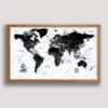 black and white world map beige frame