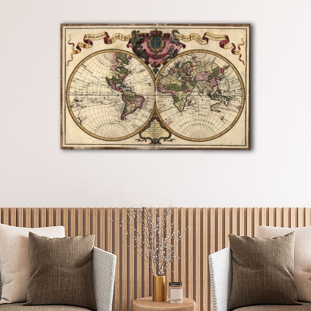 1 panels 1720 old world map canvas art