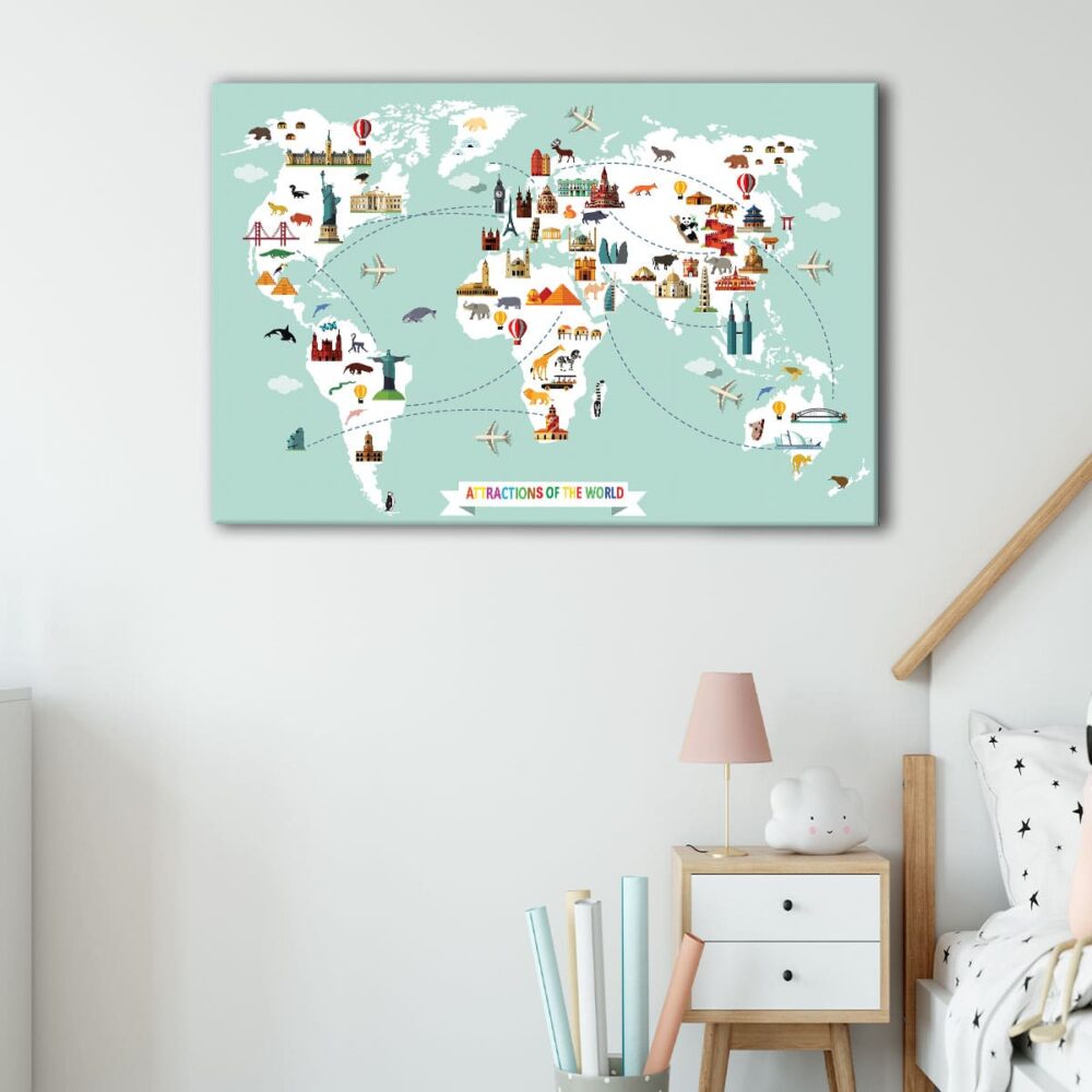 1 panels attractions world map canvas art