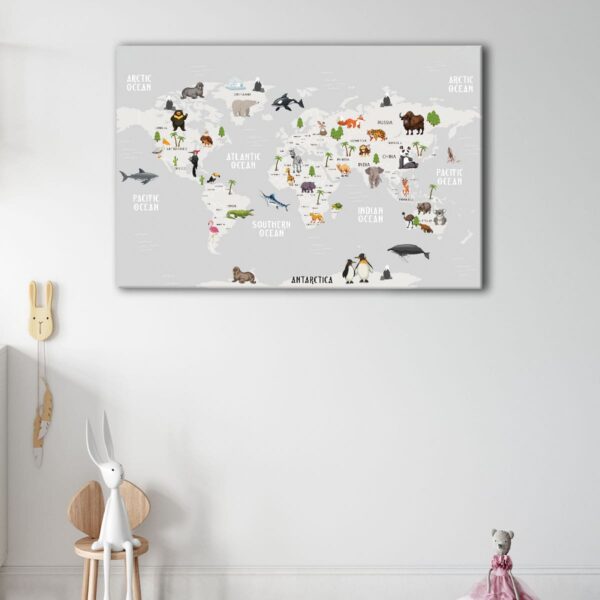 1 panels kids world map canvas art