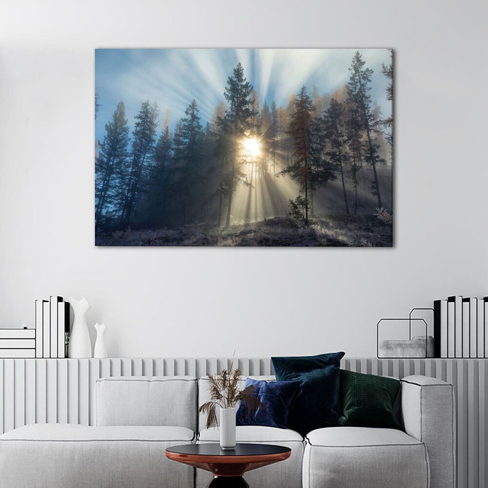 1 panels misty forest sunrise canvas art