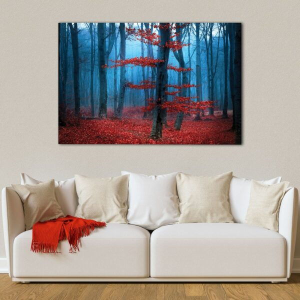 1 panels red blue forest canvas art