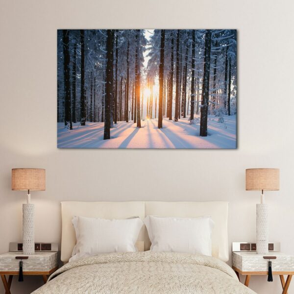 1 panels snow forest sunshine canvas art