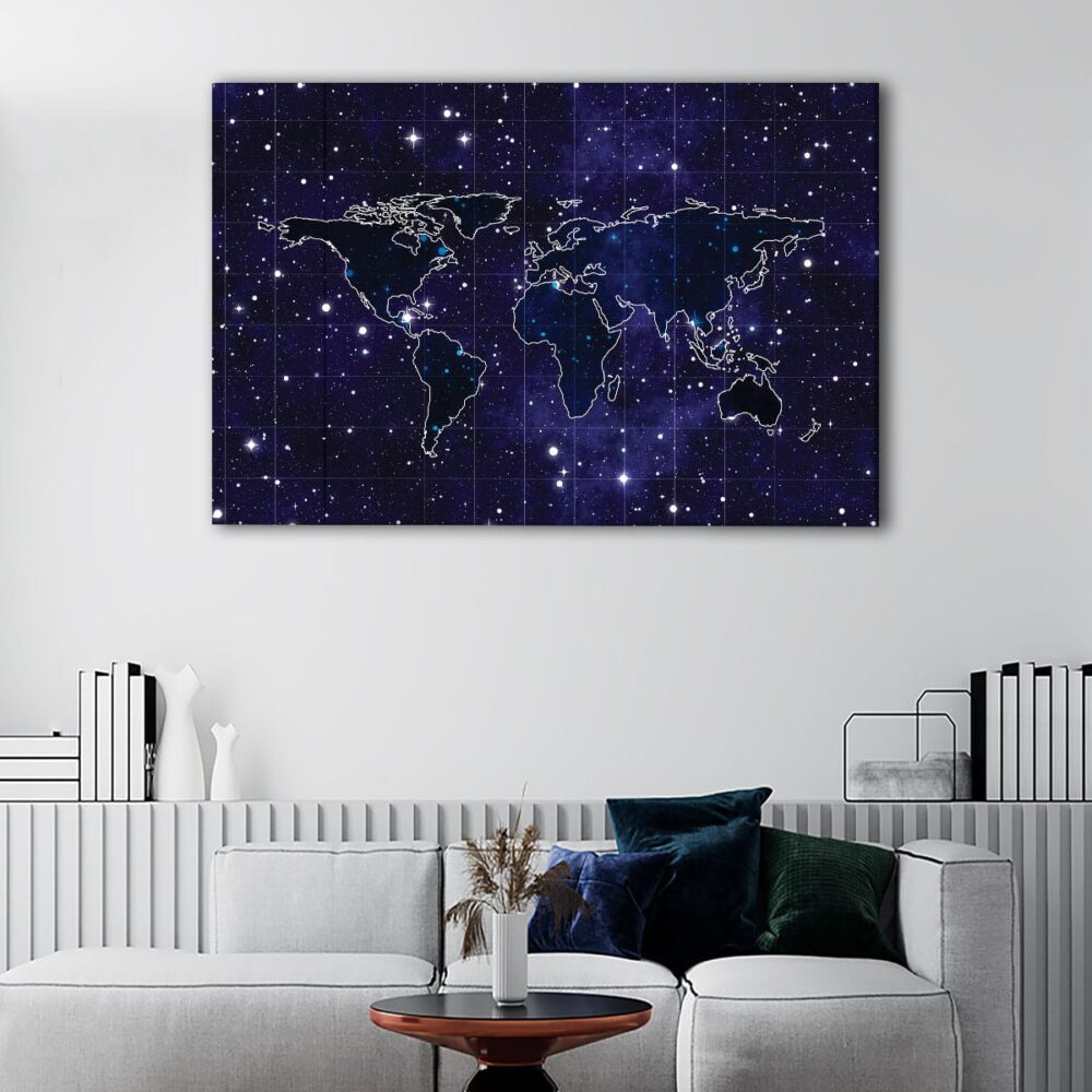 1 panels stars world map canvas art