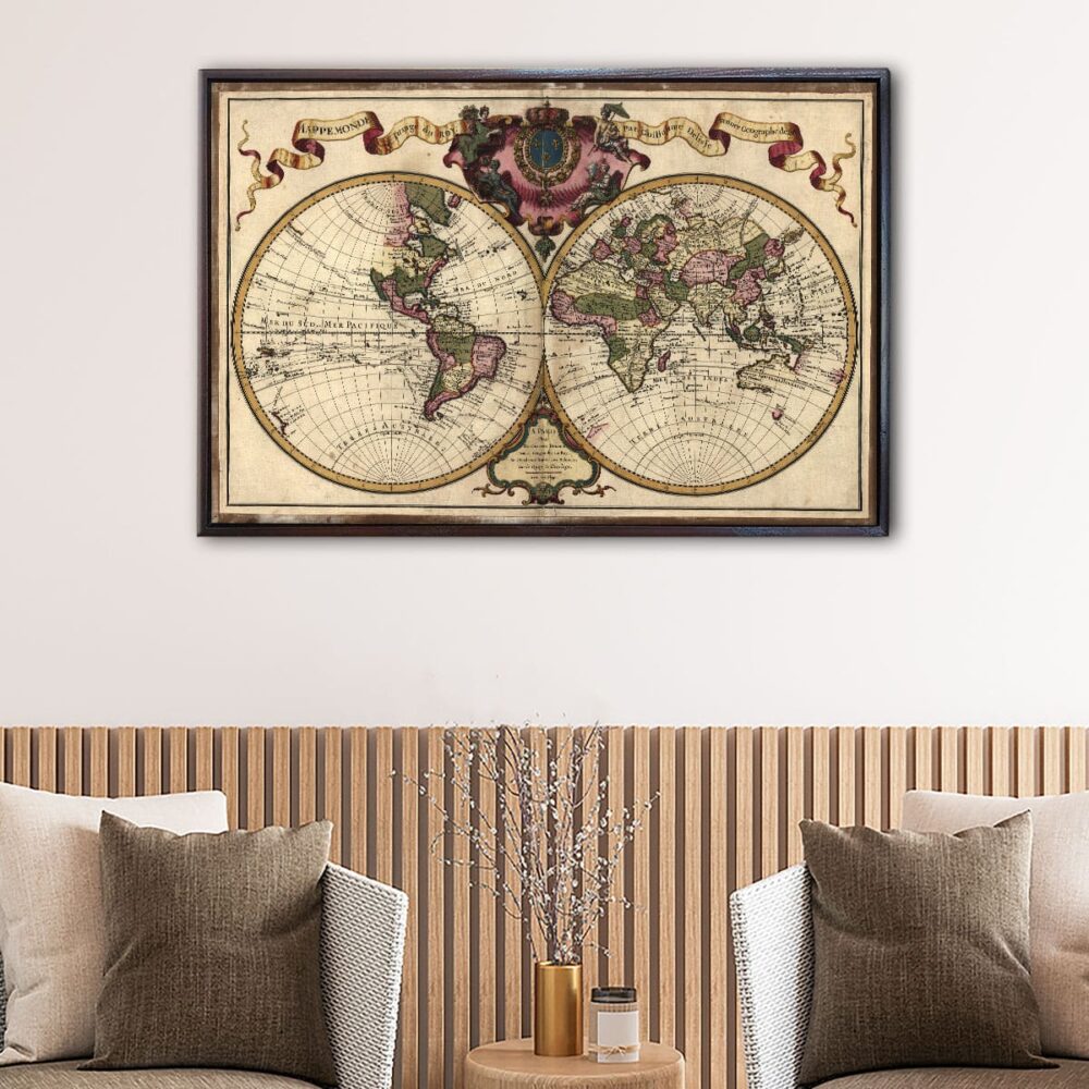 1720 old world map floating frame canvas