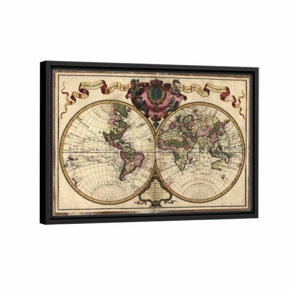 1720 old world map framed canvas black frame