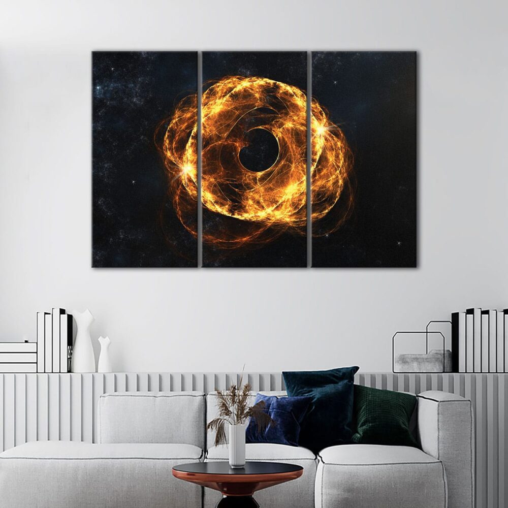 3 panels Black Hole in Fire canvas art