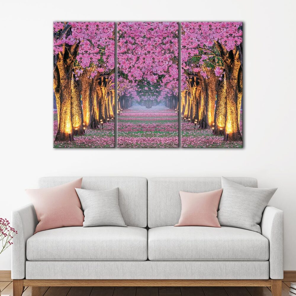 3 panels Cherry Blossoms road canvas art