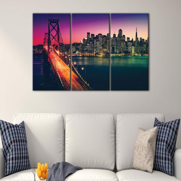 3 panels San Francisco Bay Bridge at Night canvas art