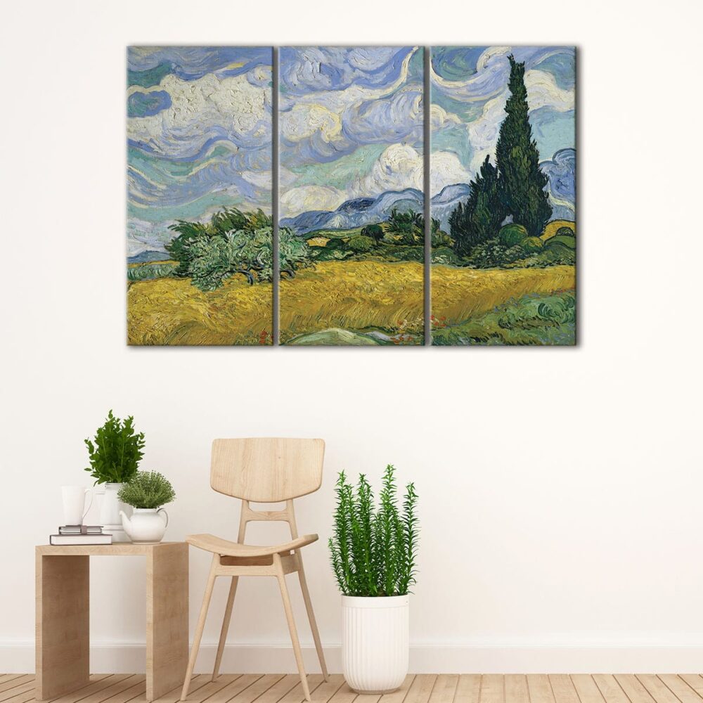 3 panels Wheat Field with Cypresses van gogh canvas art