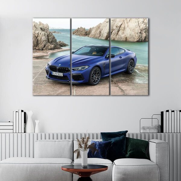  tableau tryptique bmw m8 bleue