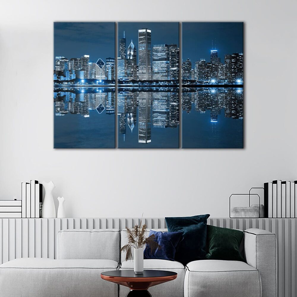 tableau tryptique skyline de chicago la nuit