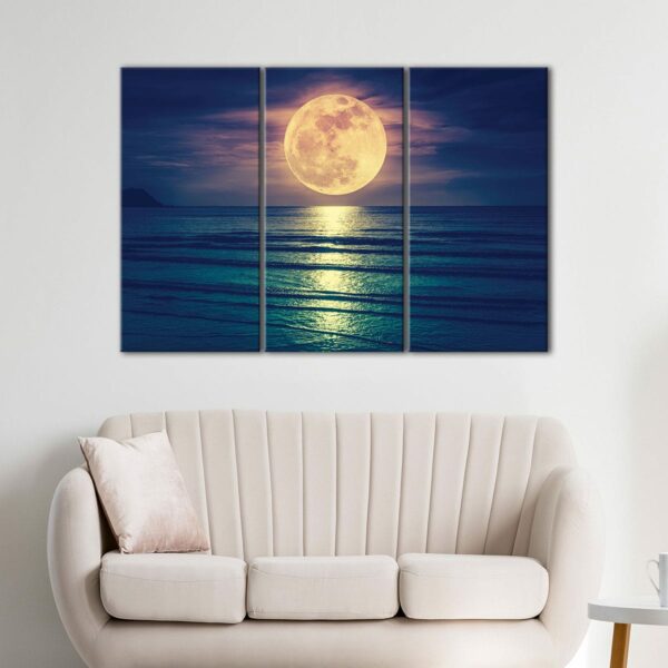 3 panels full moon on water canvas art