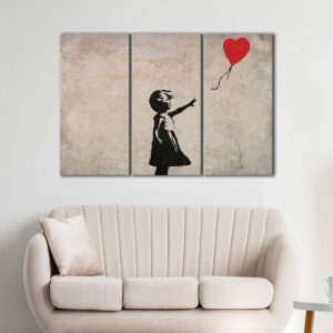 3 panels girl with balloon canvas art