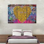 3 panels graffiti heart canvas art