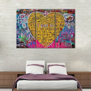 3 panels graffiti heart canvas art