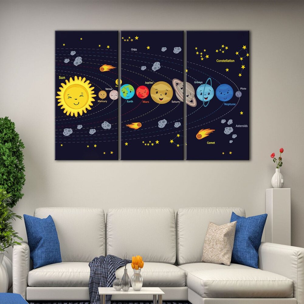 3 panels kids solar system canvas art