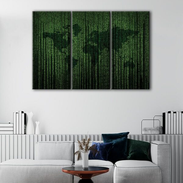 3 panels matrix world map canvas art