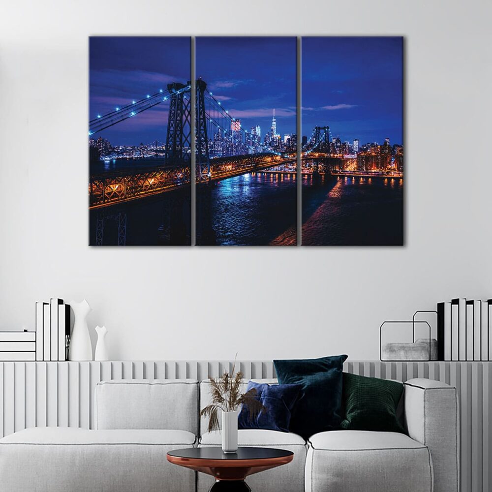 3 panels new york bridge at night canvas art