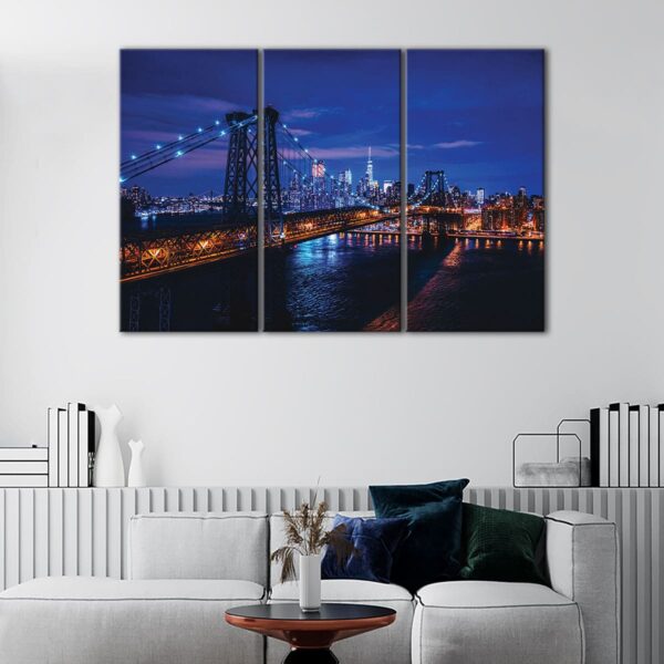 3 panels new york bridge at night canvas art