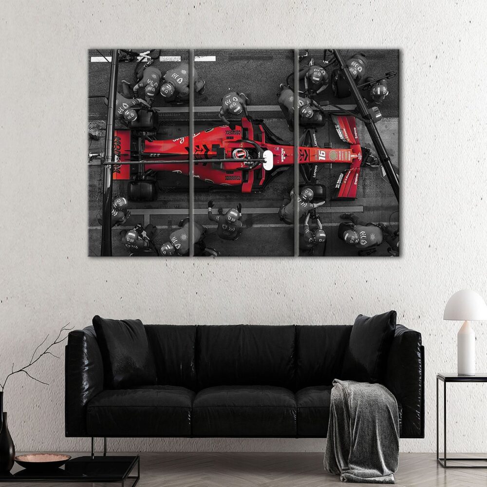 3 panels red Formula 1 pit stop canvas art