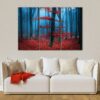 3 panels red blue forest canvas art