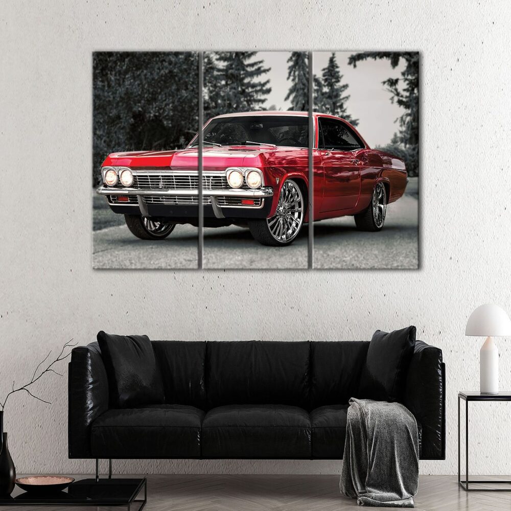 3 panels red chevy impala canvas art