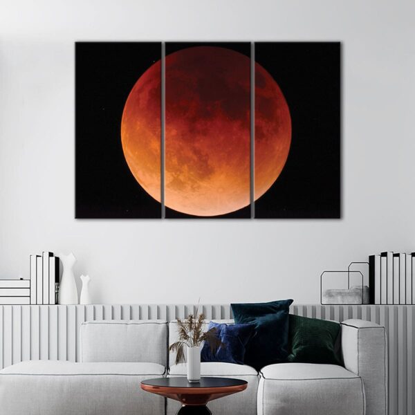 3 panels red moon canvas art