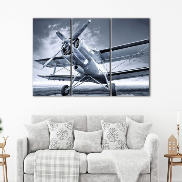 3 panels red old biplane canvas art