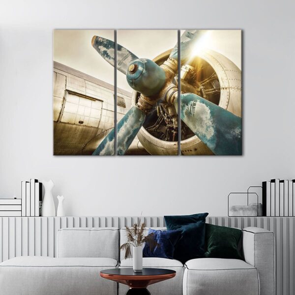 3 panels red old propeller canvas art