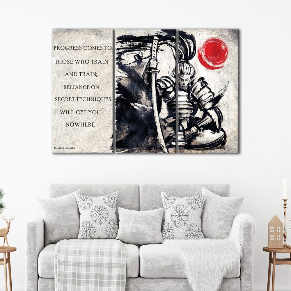 3 panels samurai fighter motivation canvas art