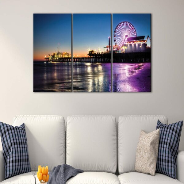 3 panels santa monica night skyline canvas art