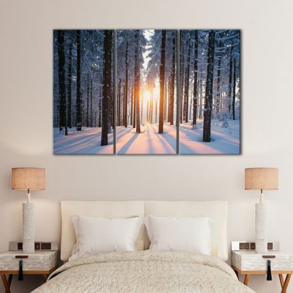 3 panels snow forest sunshine canvas art