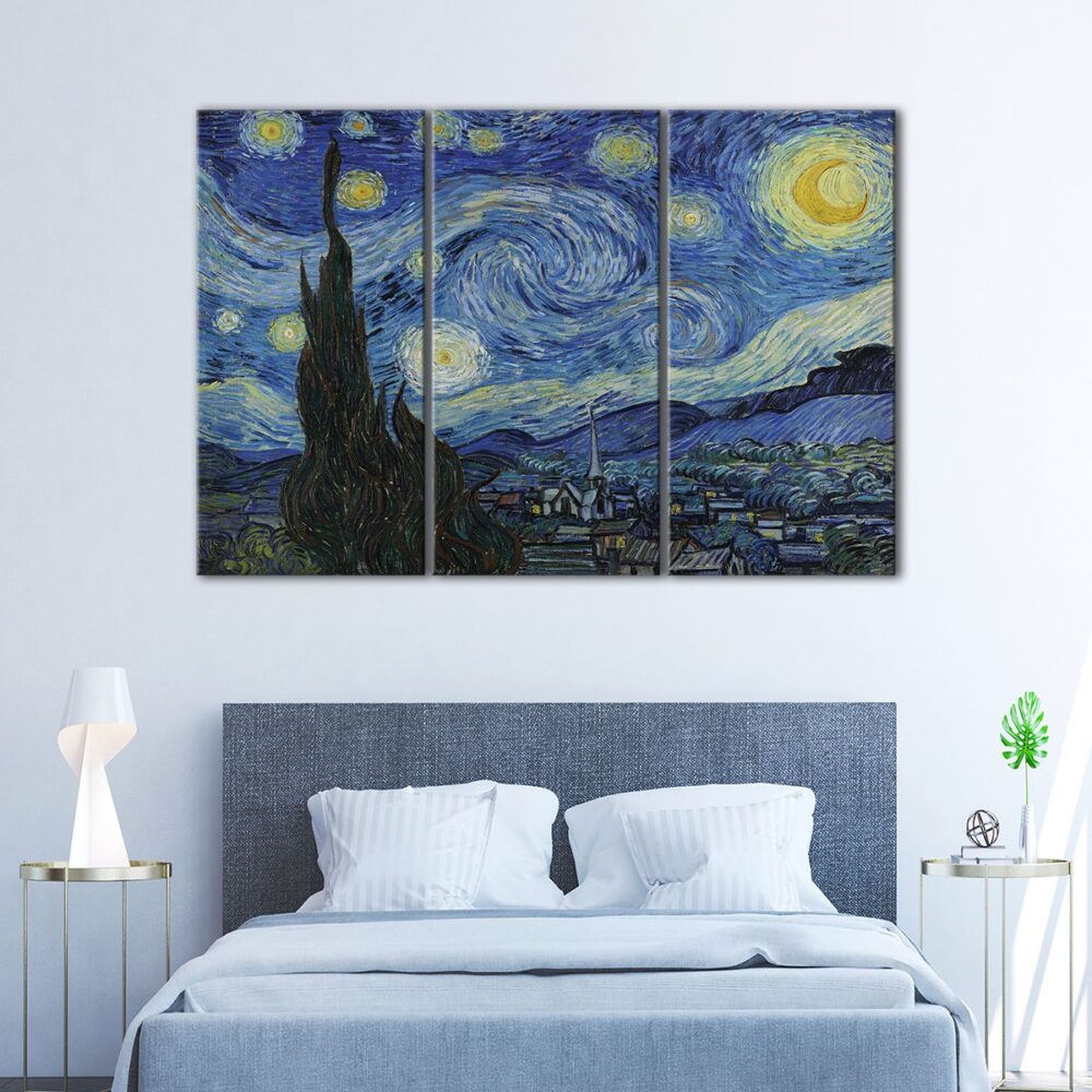 3 panels starry night van gogh canvas art