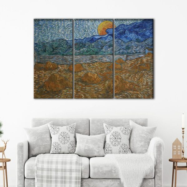 3 panels wheat sheaves field van gogh canvas art