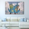 3 panels world in hands canvas art