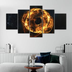 5 panels Black Hole in Fire canvas art