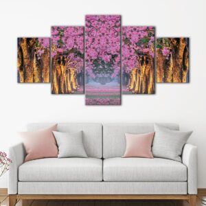 5 panels Cherry Blossoms road canvas art