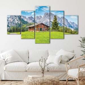 5 panels alpes mountain house canvas art