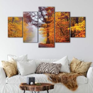5 panels autumn forest canvas art