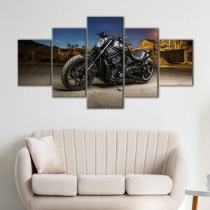5 panels black motorcycle canvas art