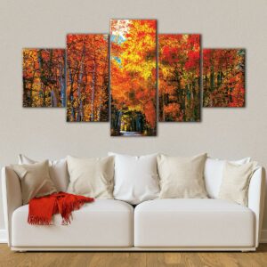 5 panels colorful forest canvas art