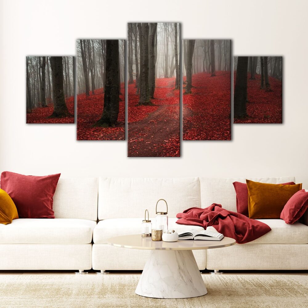 5 panels foggy autumn forest canvas art