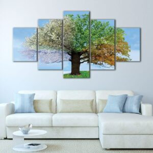 5 panels four seasons tree canvas art