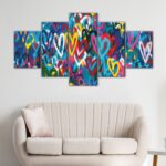 5 panels graffiti hearts canvas art