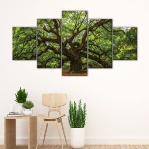 5 panels great oak tree canvas art
