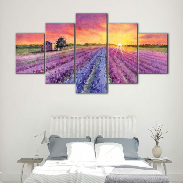 5 panels lavender field painting canvas art