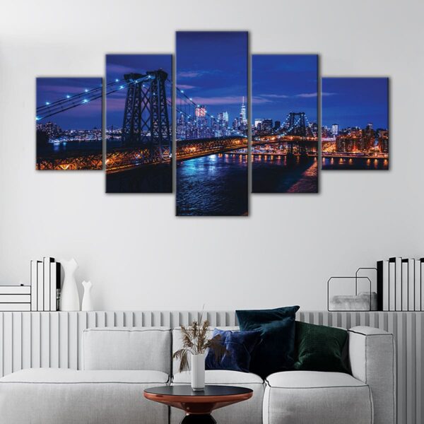 5 panels new york bridge at night canvas art