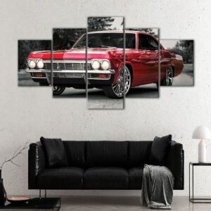 5 panels red chevy impala canvas art