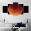 5 panels red moon canvas art